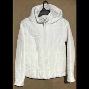 New York & Company Women's Hooded Puffer Jacket Size L White Quilted